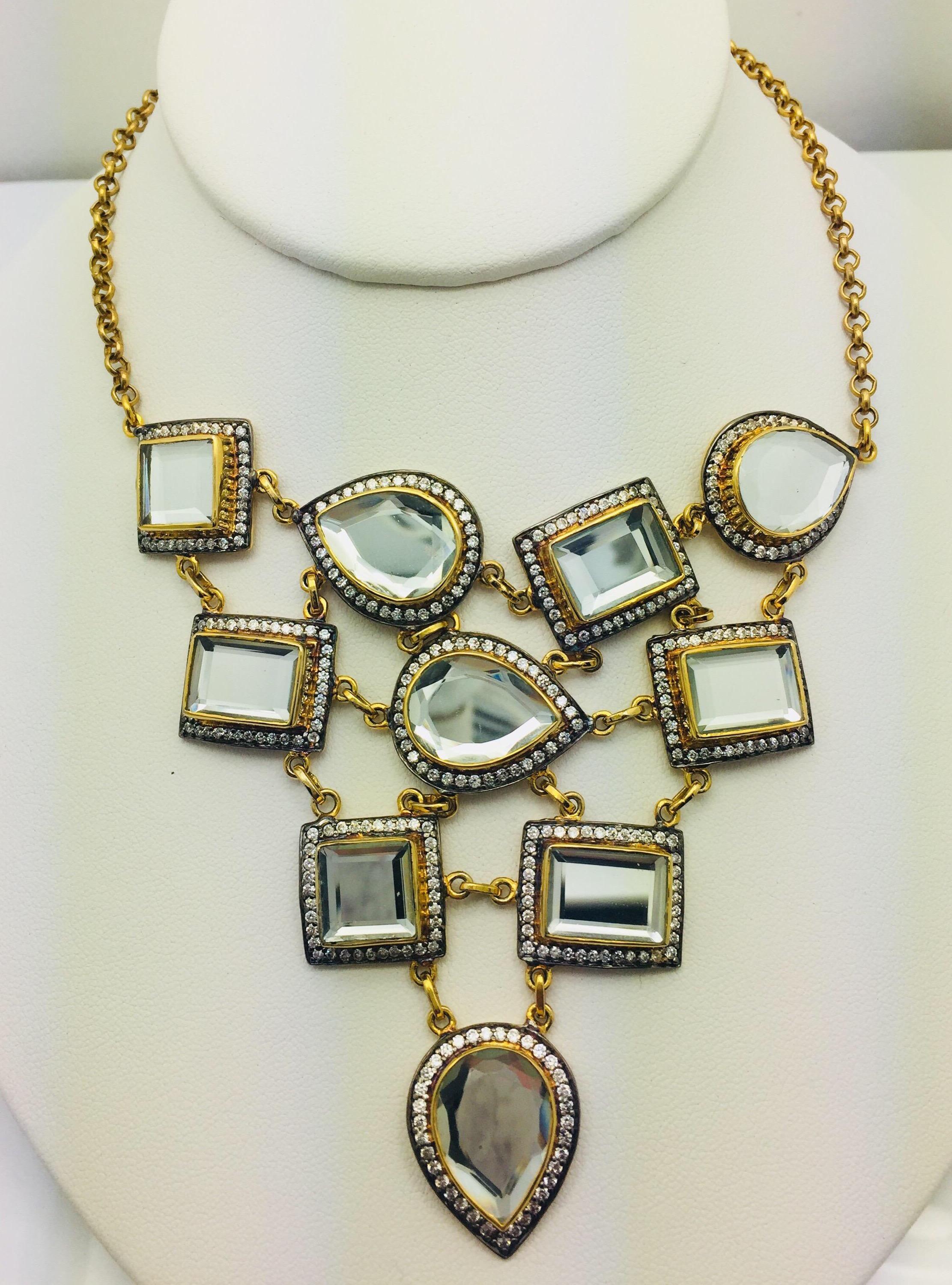 Mixed Cut Polki Mirror Bib Meghna Jewels Statement Necklace For Sale