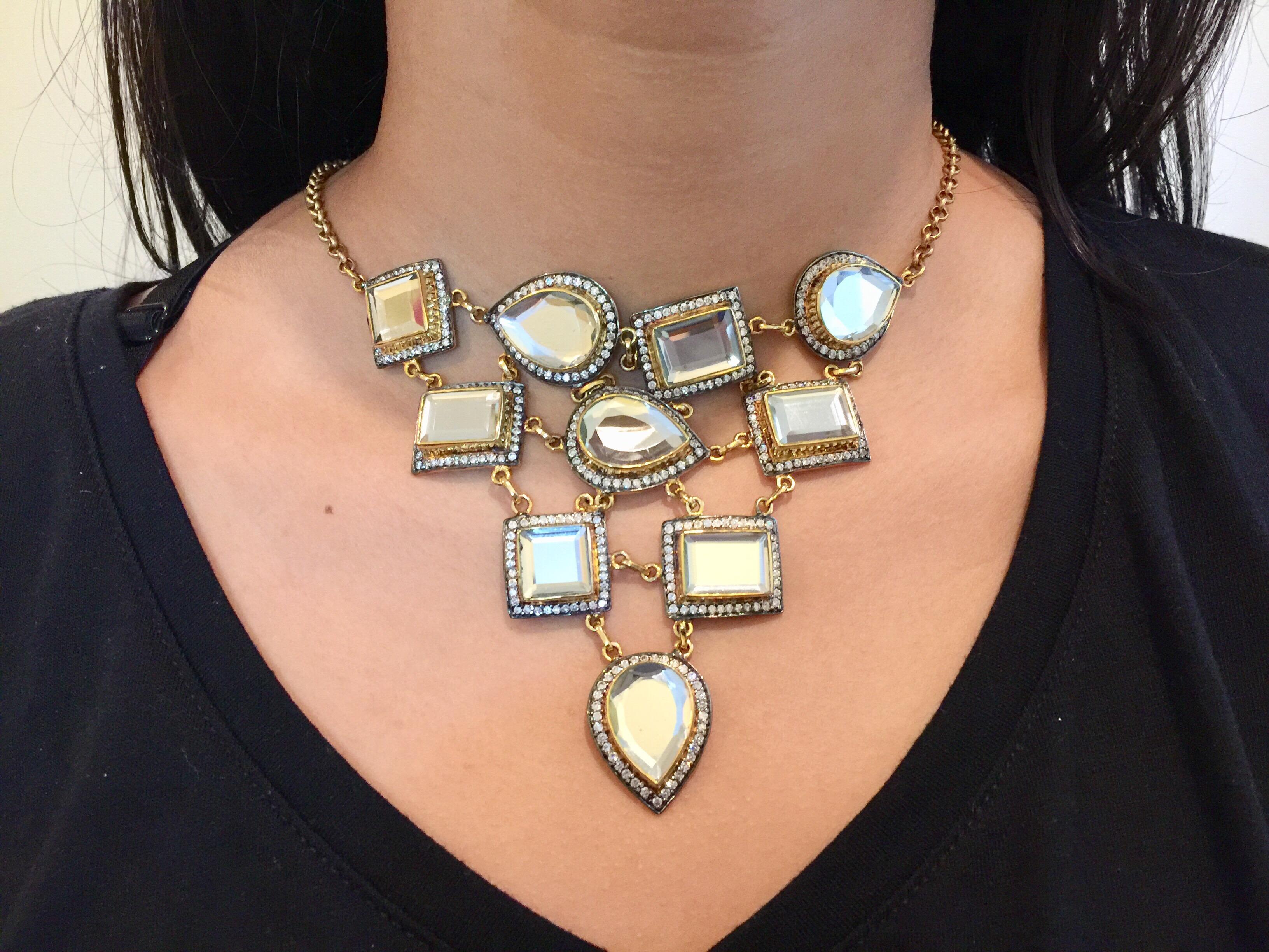 Polki Mirror Bib Meghna Jewels Statement Necklace In New Condition For Sale In Hoffman Estates, IL