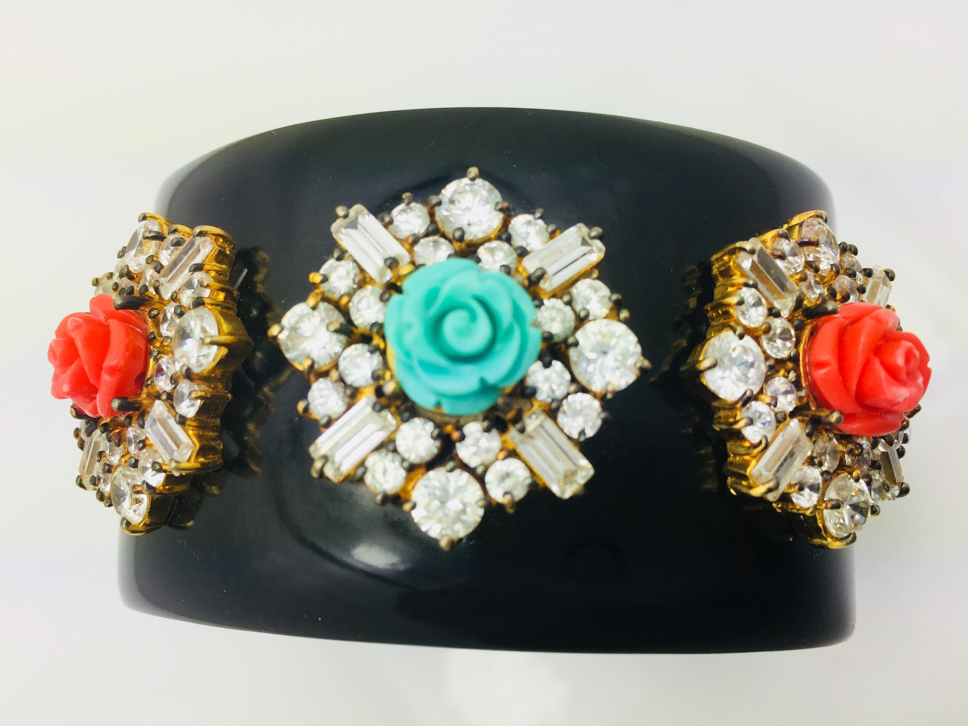 Contemporary Black Resin Statement Floral Cuff For Sale
