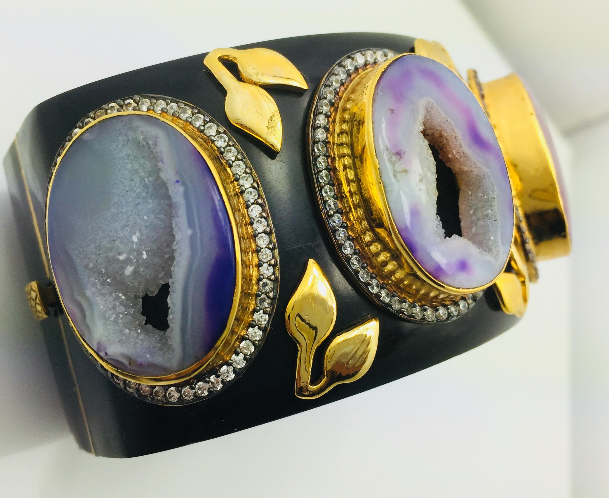 Contemporary MEGHNA JEWELS Statement Resin Faux Amethyst Crater Druzy Cuff