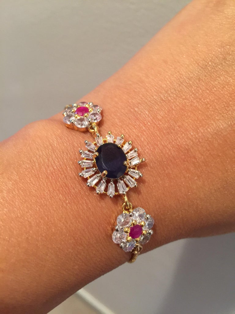 MEGHNA JEWELS Faux blue sapphire ruby chain bracelet For Sale at 1stDibs