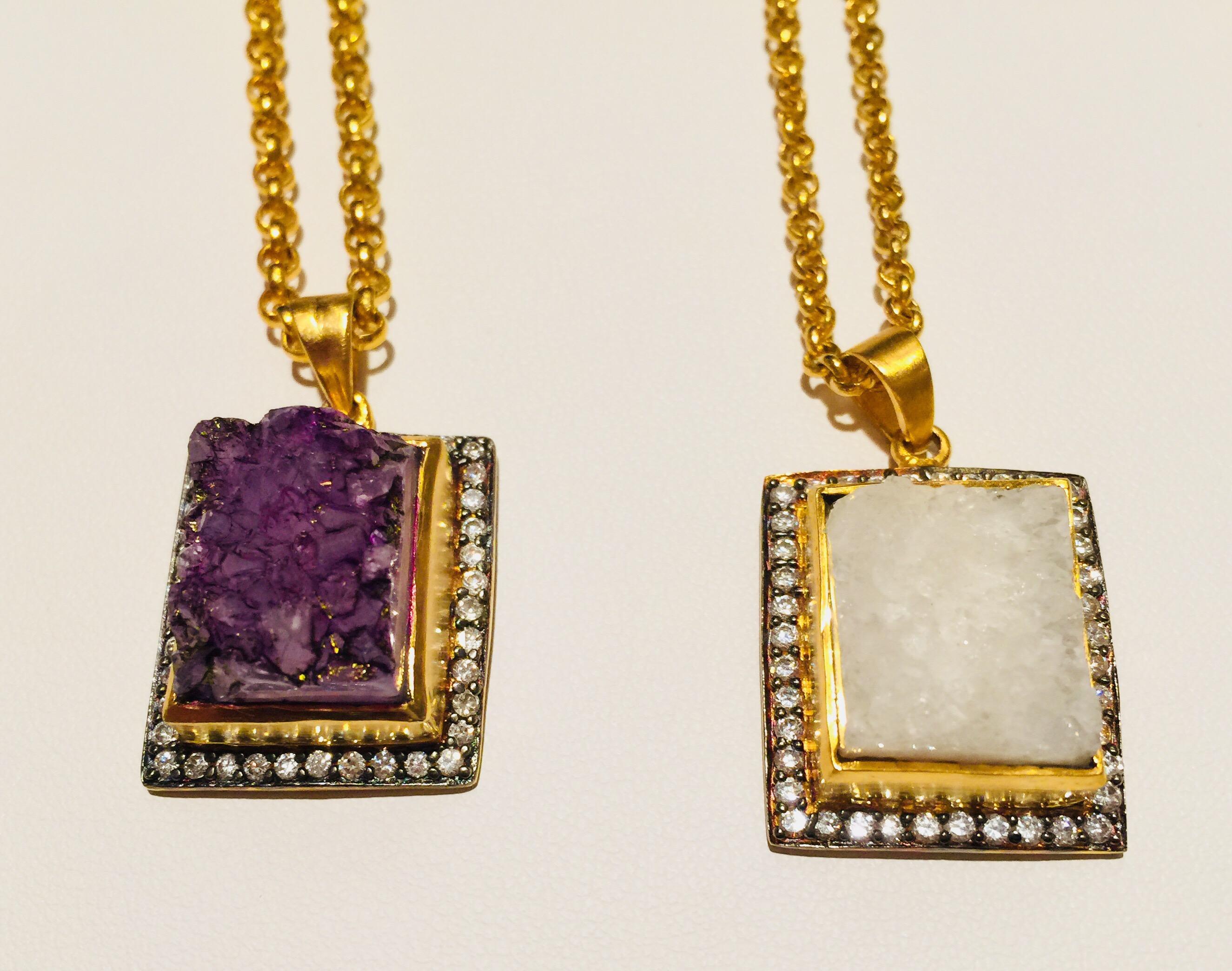 Geode Druzy Meghna Jewels Texturierte Halskette im Zustand „Neu“ im Angebot in Hoffman Estates, IL