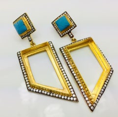Turquoise Abstract Hand brushed Negative Space Earrings
