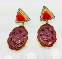 Red Resin Hand Carved Earrings