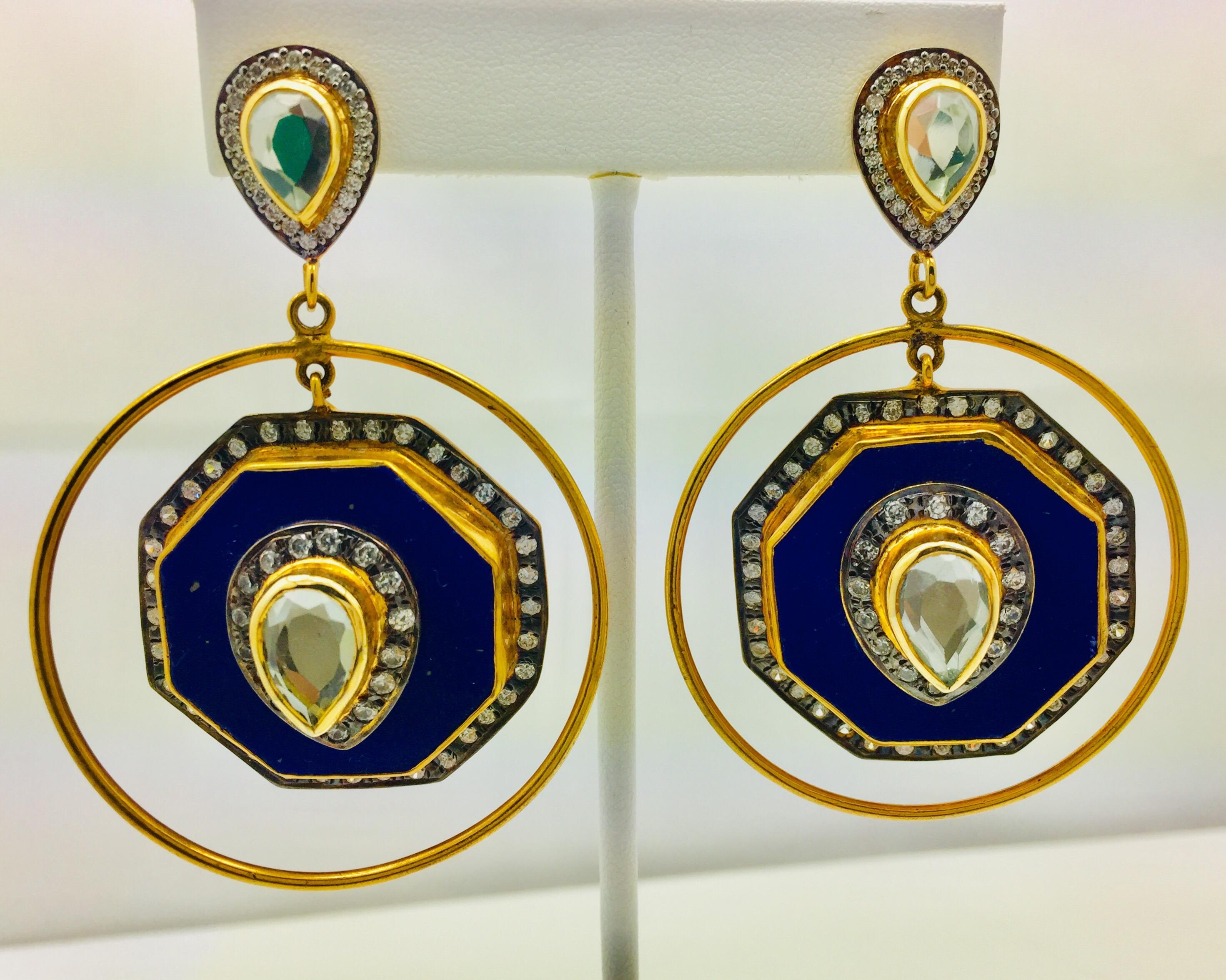 Taglio misto Orecchini di Lapis finto con esagono di zircone in vendita