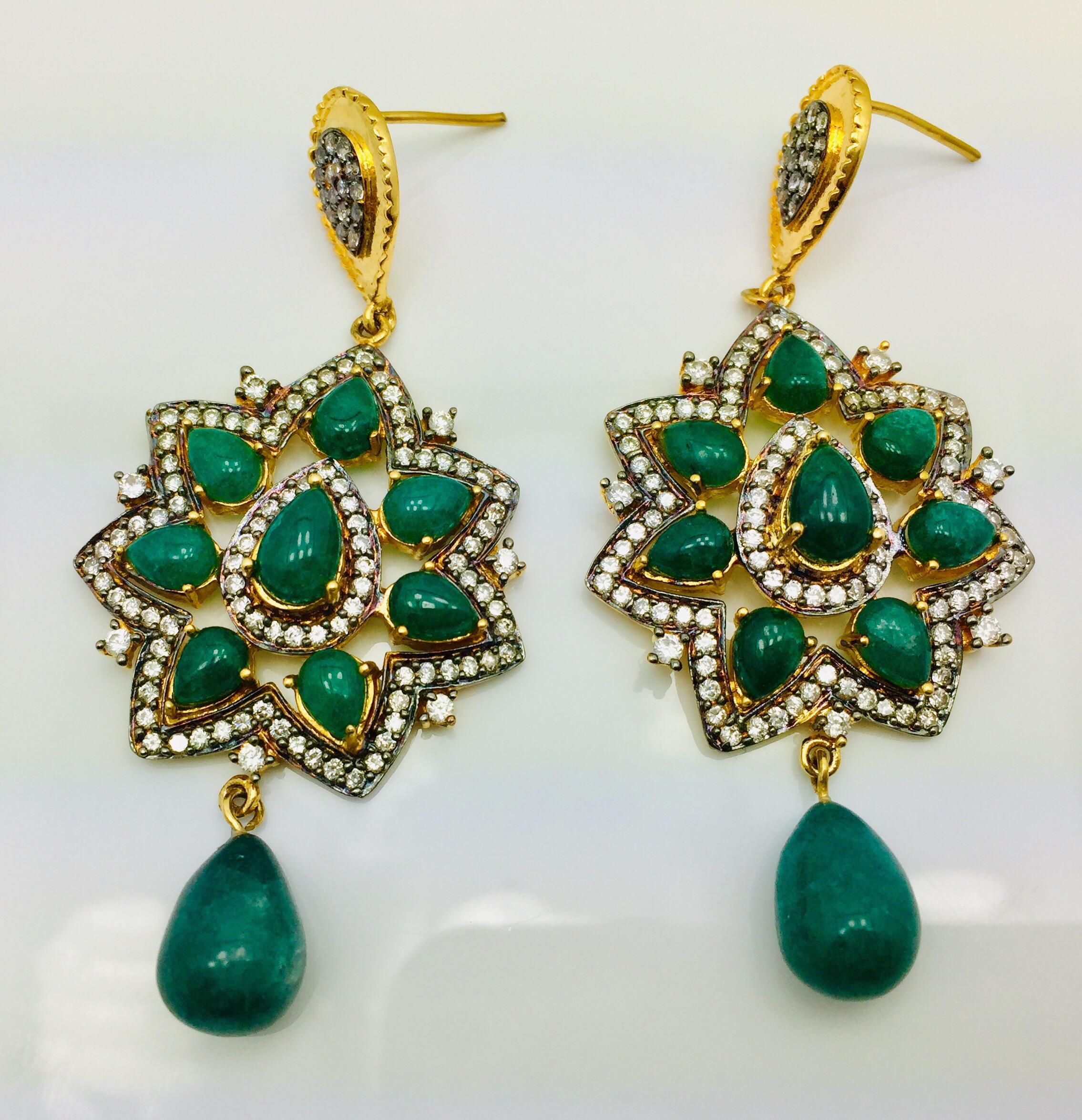 Meghna Jewels Ahalei Earrings Green Quartz Cubic Zircon - As seen in Gossip girl In New Condition In Hoffman Estates, IL