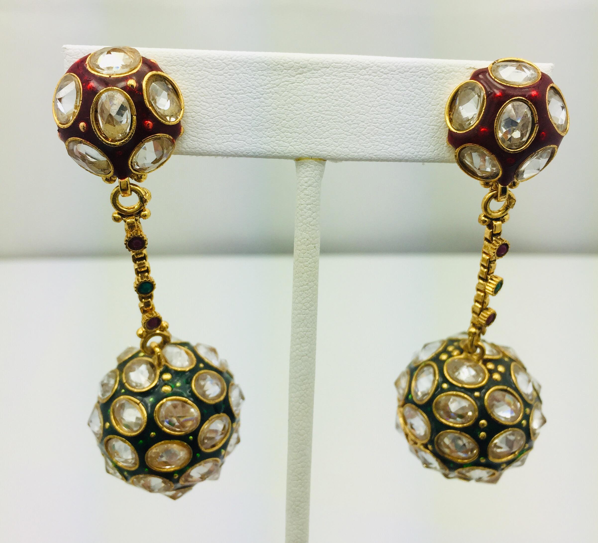 Mixed Cut  Enamel Crystal Sphere Earrings For Sale