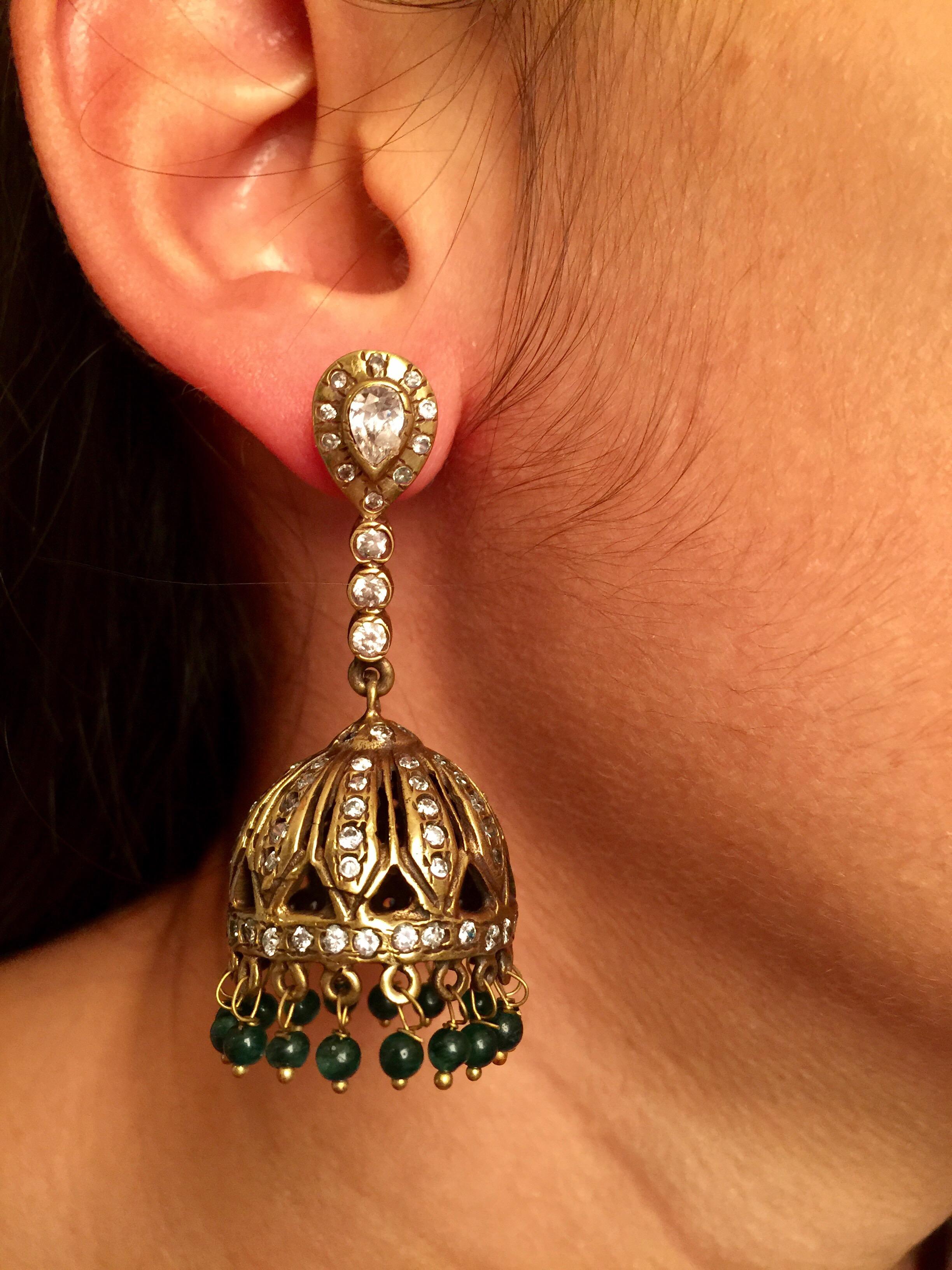 Women's Antique Style Faux Emerald Dome Tassel Earrings