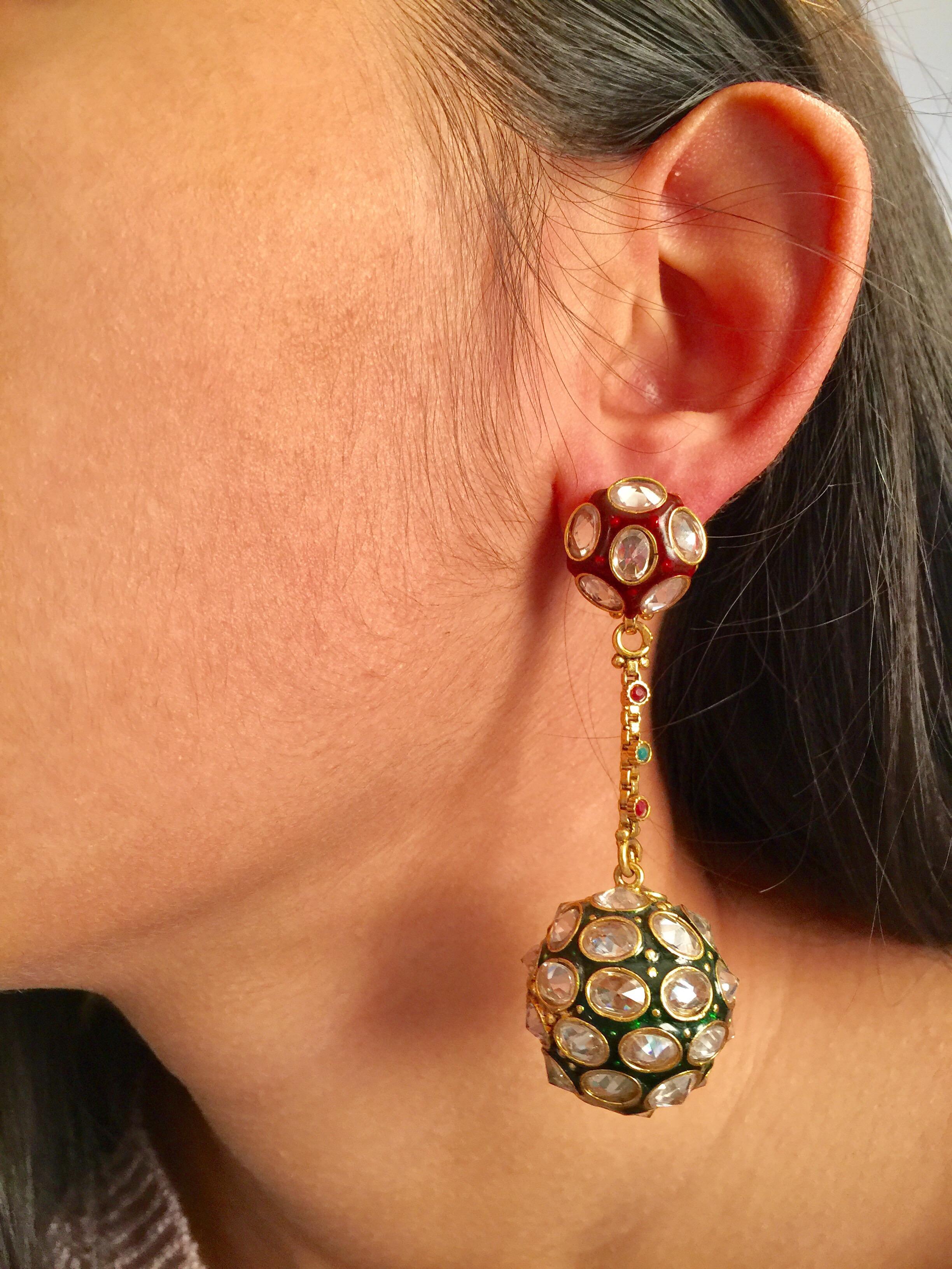 Women's Enamel Crystal Sphere Earrings For Sale