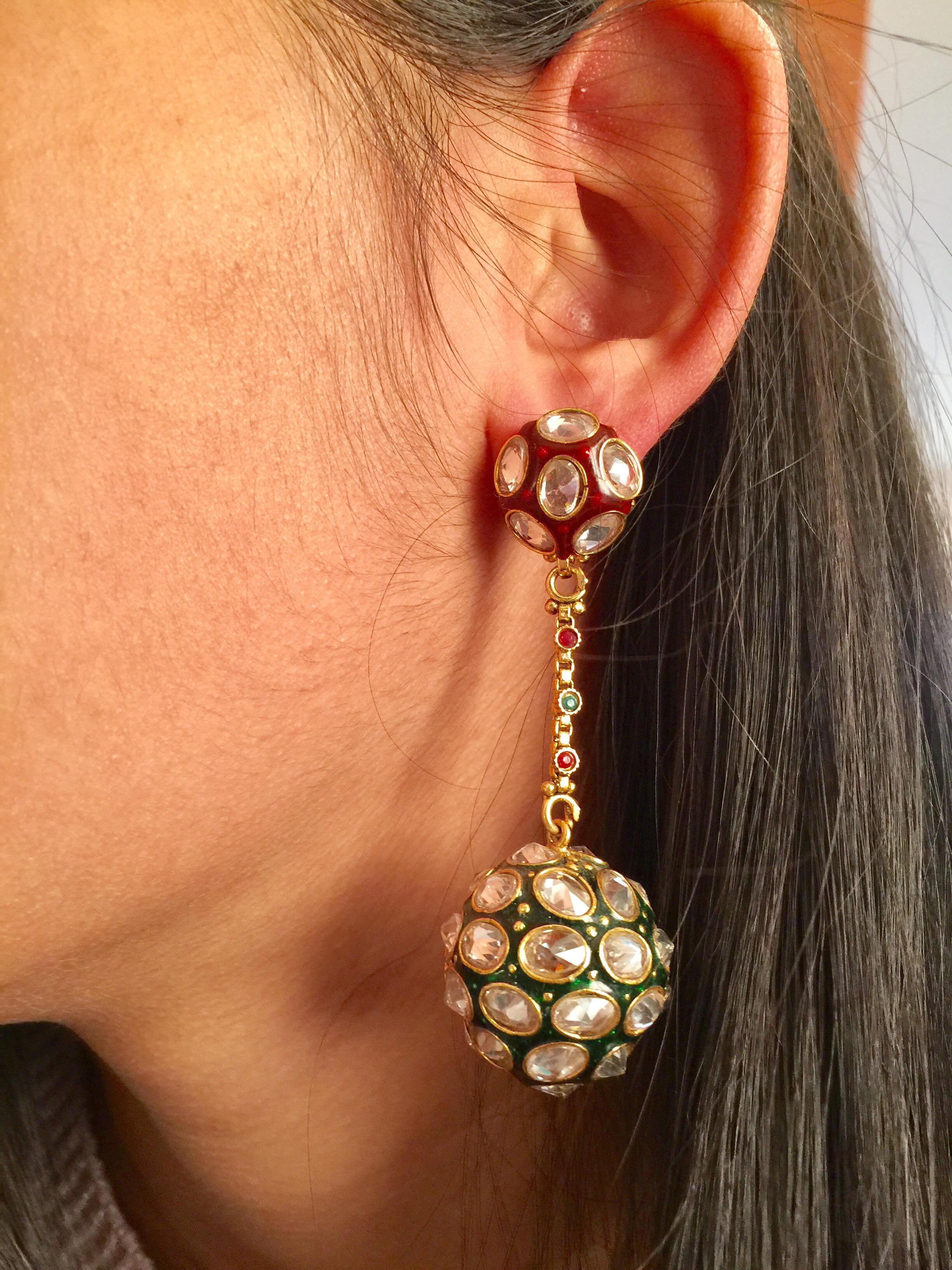  Enamel Crystal Sphere Earrings In New Condition For Sale In Hoffman Estates, IL