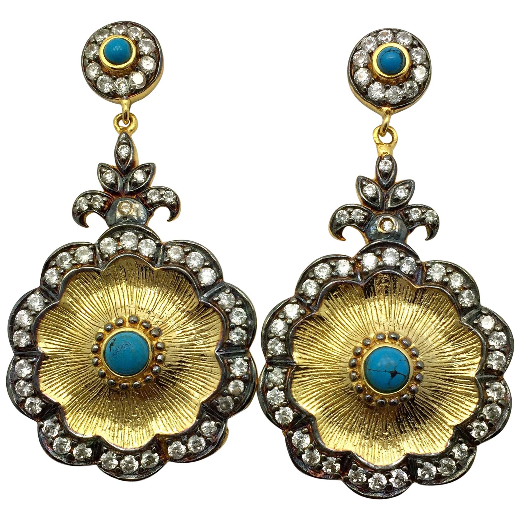 Meghna Jewels Hand brushed Camilla earrings in turquoise 