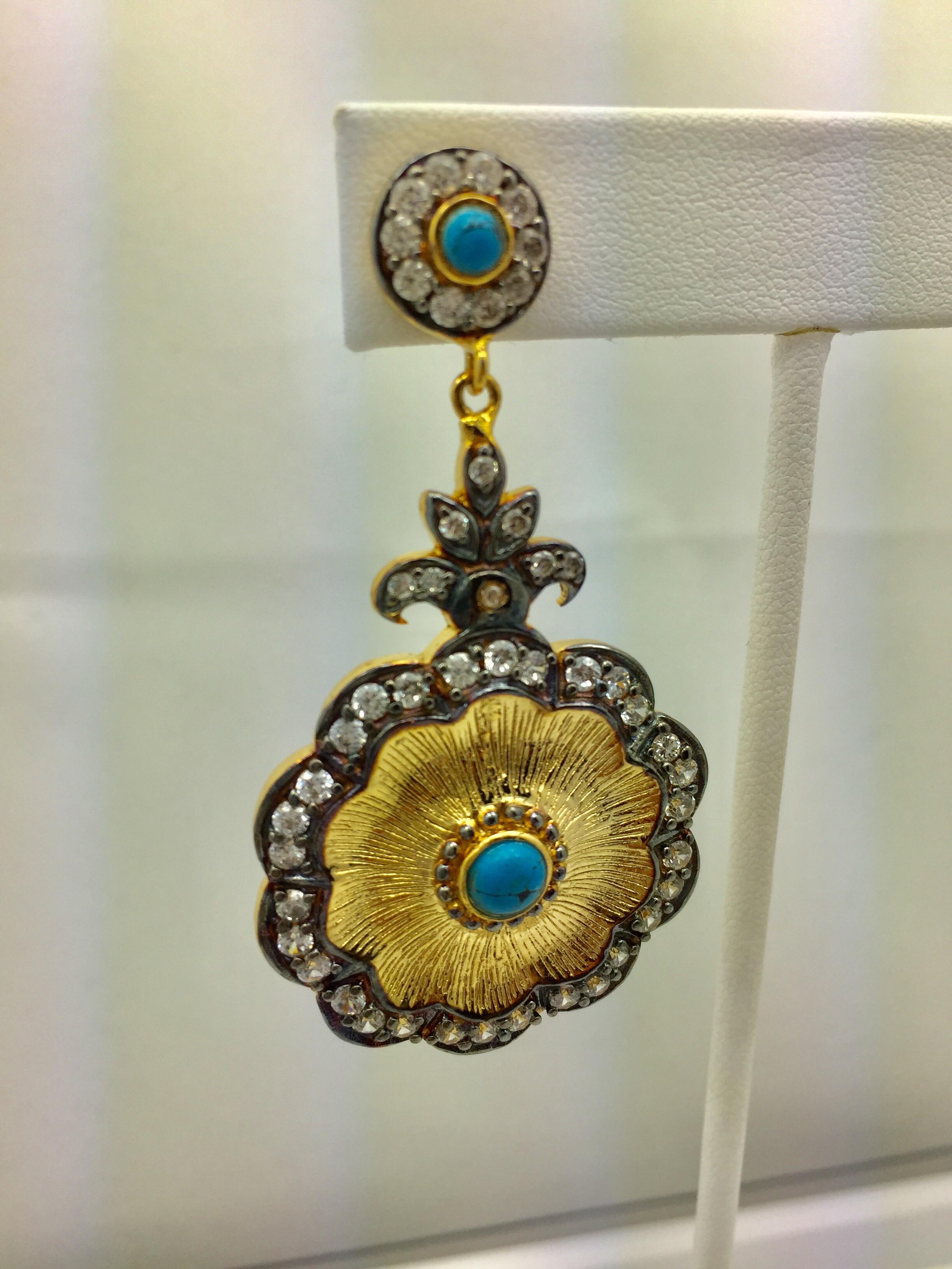 Meghna Jewels Hand brushed Camilla earrings in turquoise  In New Condition In Hoffman Estates, IL