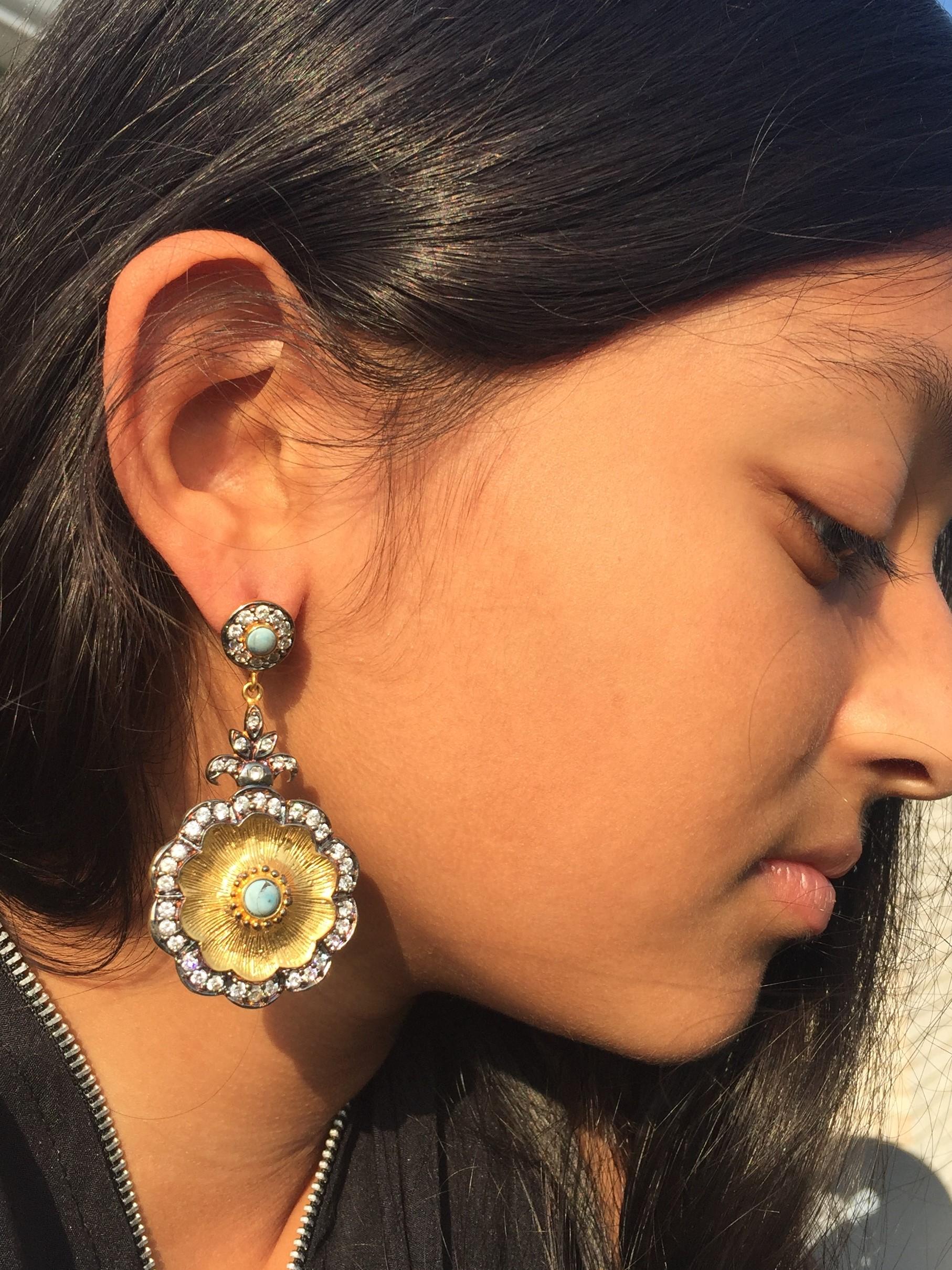 Meghna Jewels Hand brushed Camilla earrings in turquoise  3