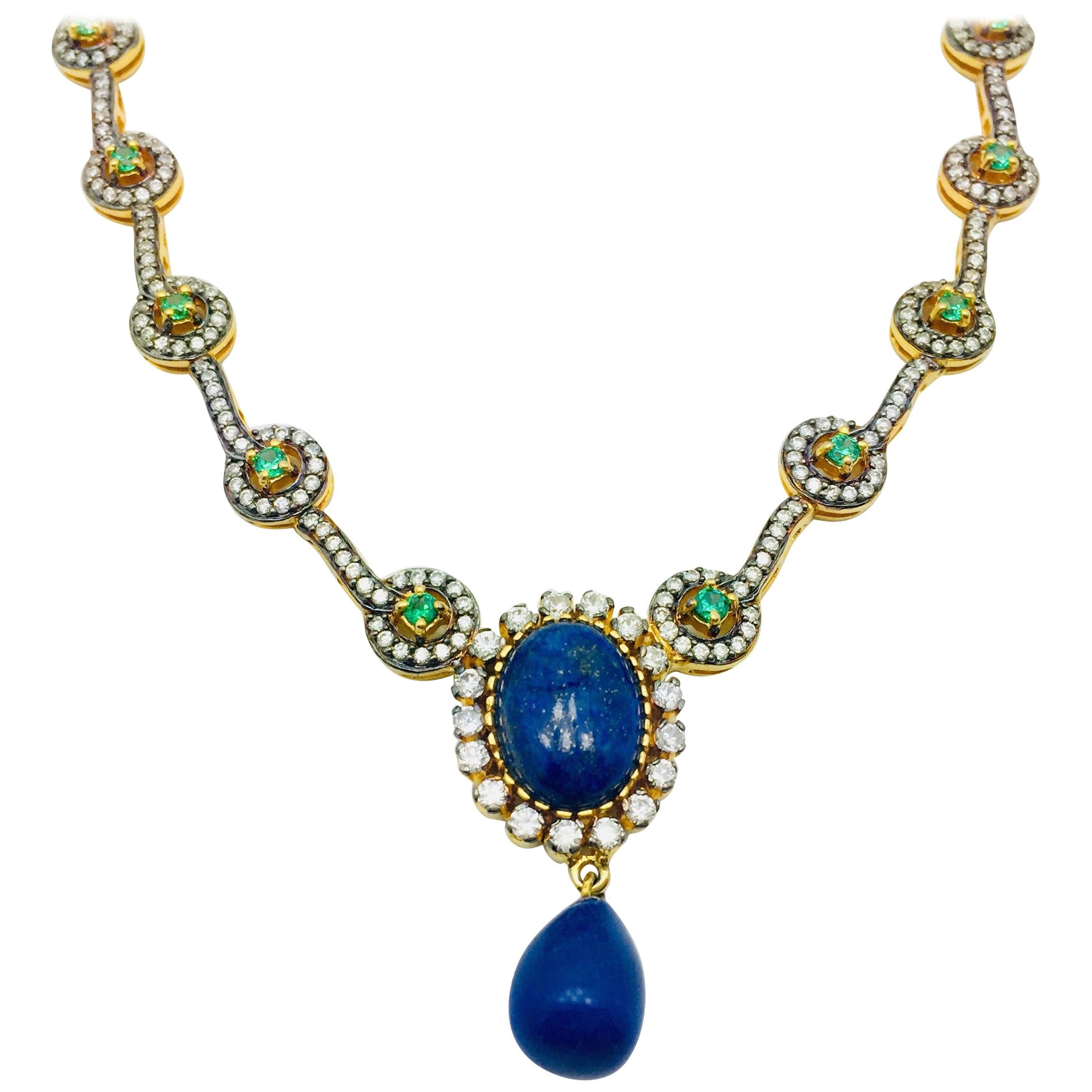 Faux Lapis Tsavorite Rhinestone Necklace 