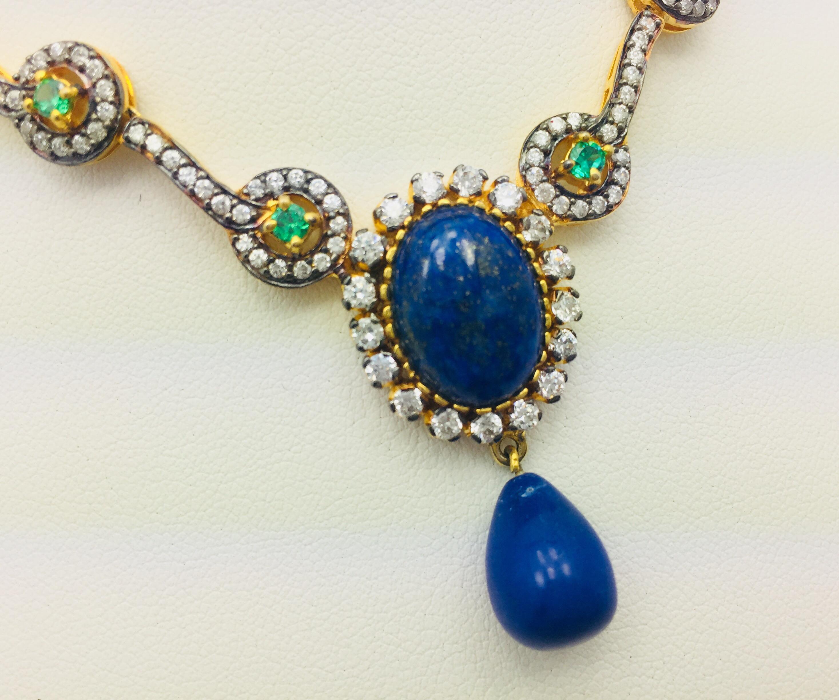 Handmade Faux Lapis and tsavorite necklace embellished with cubic zircon.  
Only 1 available.

FOLLOW  MEGHNA JEWELS storefront to view the latest collection & exclusive pieces.  Meghna Jewels is proudly rated as a Top Seller on 1stdibs with 5 star