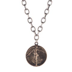 Bronze And Sterling Winged Victory Angel Coin Necklace