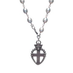 Sterling Beloved Sacred Heart Cross Pearl Necklace