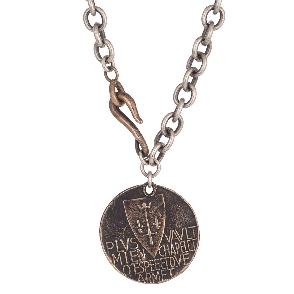 Sterling and Bronze Joan of Arc Last Prayer Statement Coin Necklace For Sale