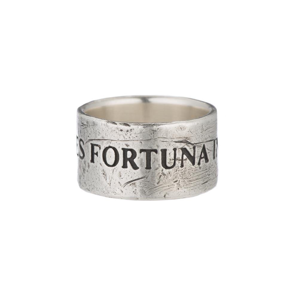 Sterling Cigar band ring by Shannon Koszyk.  sterling cigar band ring.  Audaces Fortuna Invat, Latin for Fortune Favors the Bold. I love it as a thumb ring.  All rings are hand made to order, please allow 4-6 weeks delivery.  Size 7-10, whole sizes