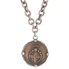 Audaces Sterling and Bronze Statement Cross Coin Necklace