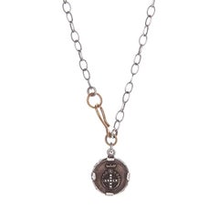 Diamond Petit Bronze and Sterling Audaces Cross Coin Necklace