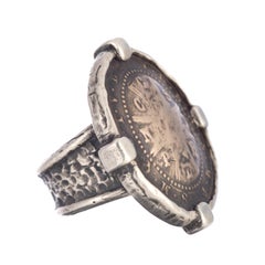 Sterling and Bronze Saint Benito Statement Cross Coin Ring