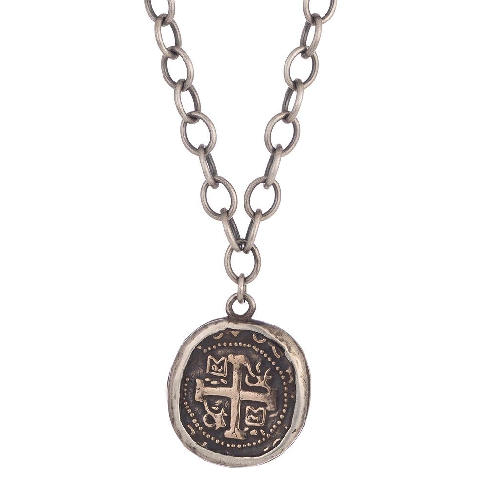 Sterling and Bronze Greek Cross Coin Necklace For Sale