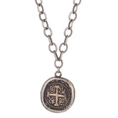 Sterling and Bronze Greek Cross Coin Necklace