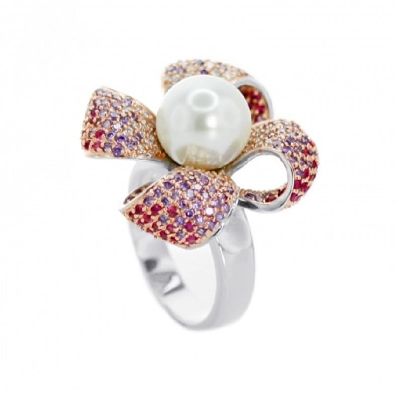 White Glass Pearl Fine Sterling Silver Cocktail Ring by Feri In New Condition For Sale In Valenton, FR