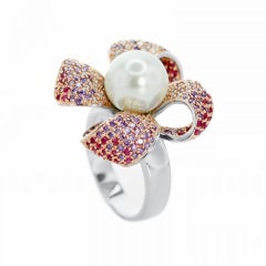 White Glass Pearl Fine Sterling Silver Cocktail Ring by Feri