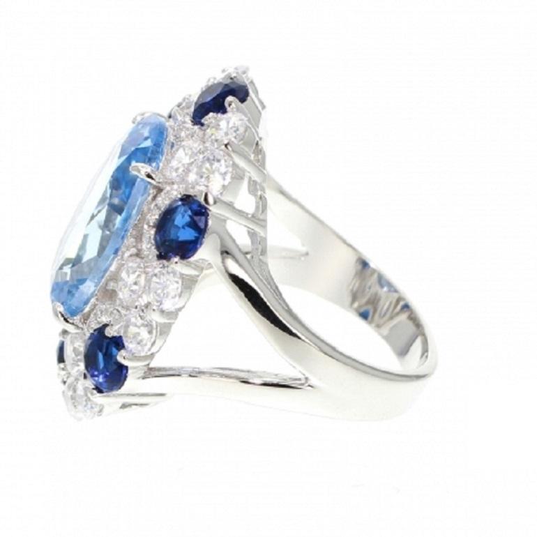 Contemporary Siledium Silver Rhodium Palladium Blue Fashion Ring by Feri For Sale