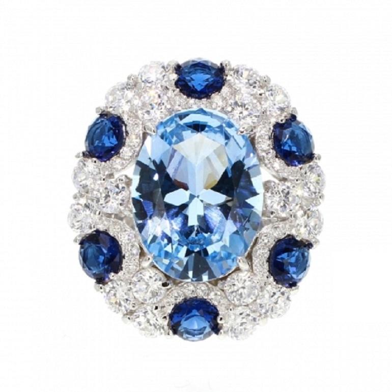 Siledium Silver Rhodium Palladium Blue Fashion Ring by Feri In New Condition For Sale In Valenton, FR