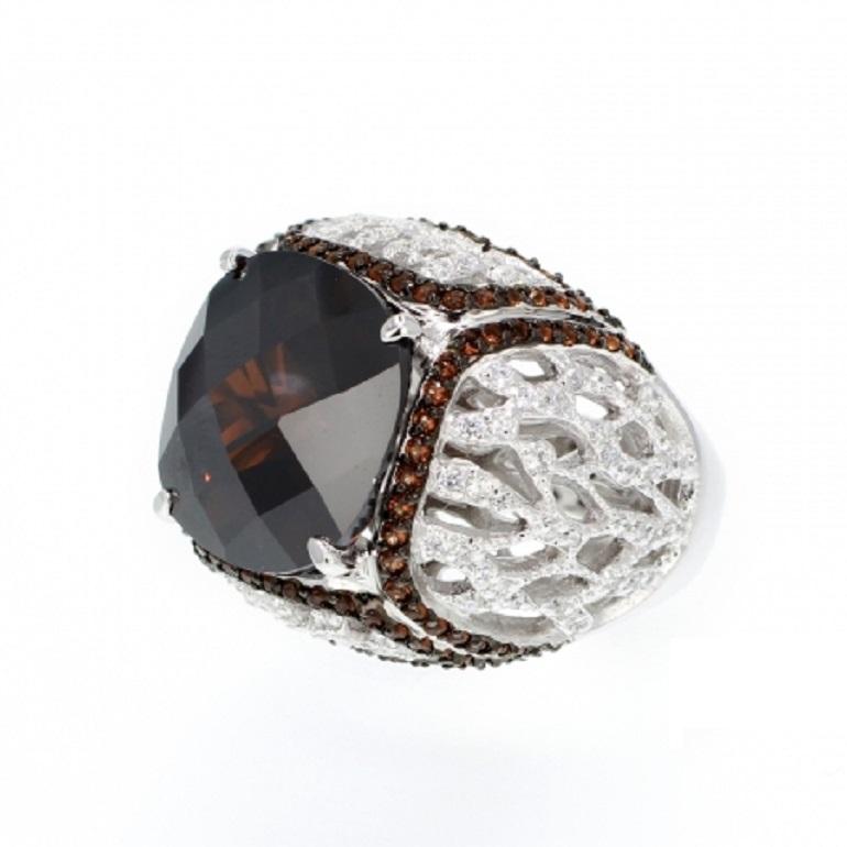 Fine Silver Brown Stone Cocktail Ring by Feri For Sale