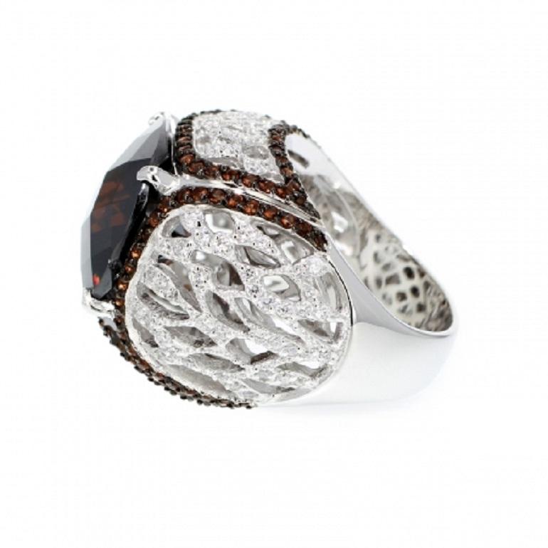 Contemporary Fine Silver Brown Stone Cocktail Ring by Feri For Sale