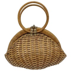 Basket Retro Rattan Handle Handbag 1950s Italy