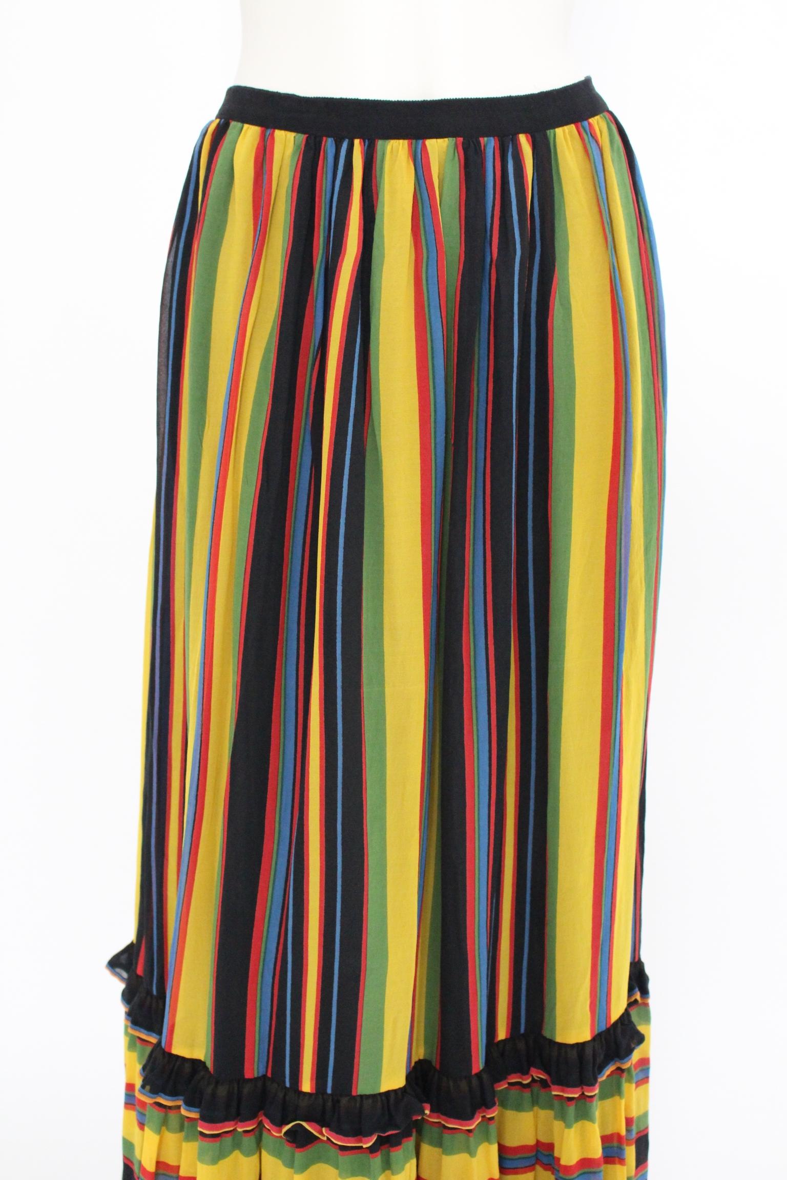 Black Skirt multicolored stripes Silk Vintage Italy 1960s For Sale
