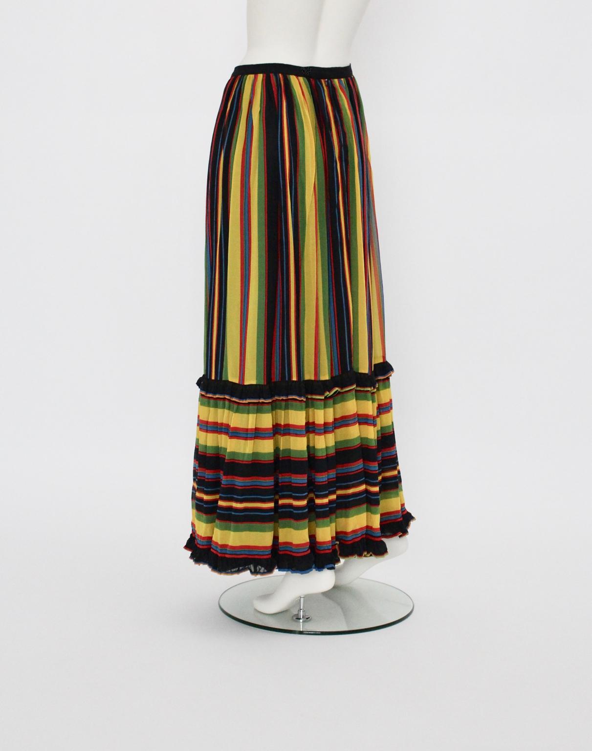 Women's Skirt multicolored stripes Silk Vintage Italy 1960s For Sale