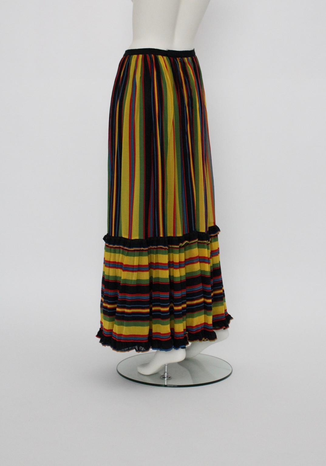 Skirt multicolored stripes Silk Vintage Italy 1960s For Sale 1