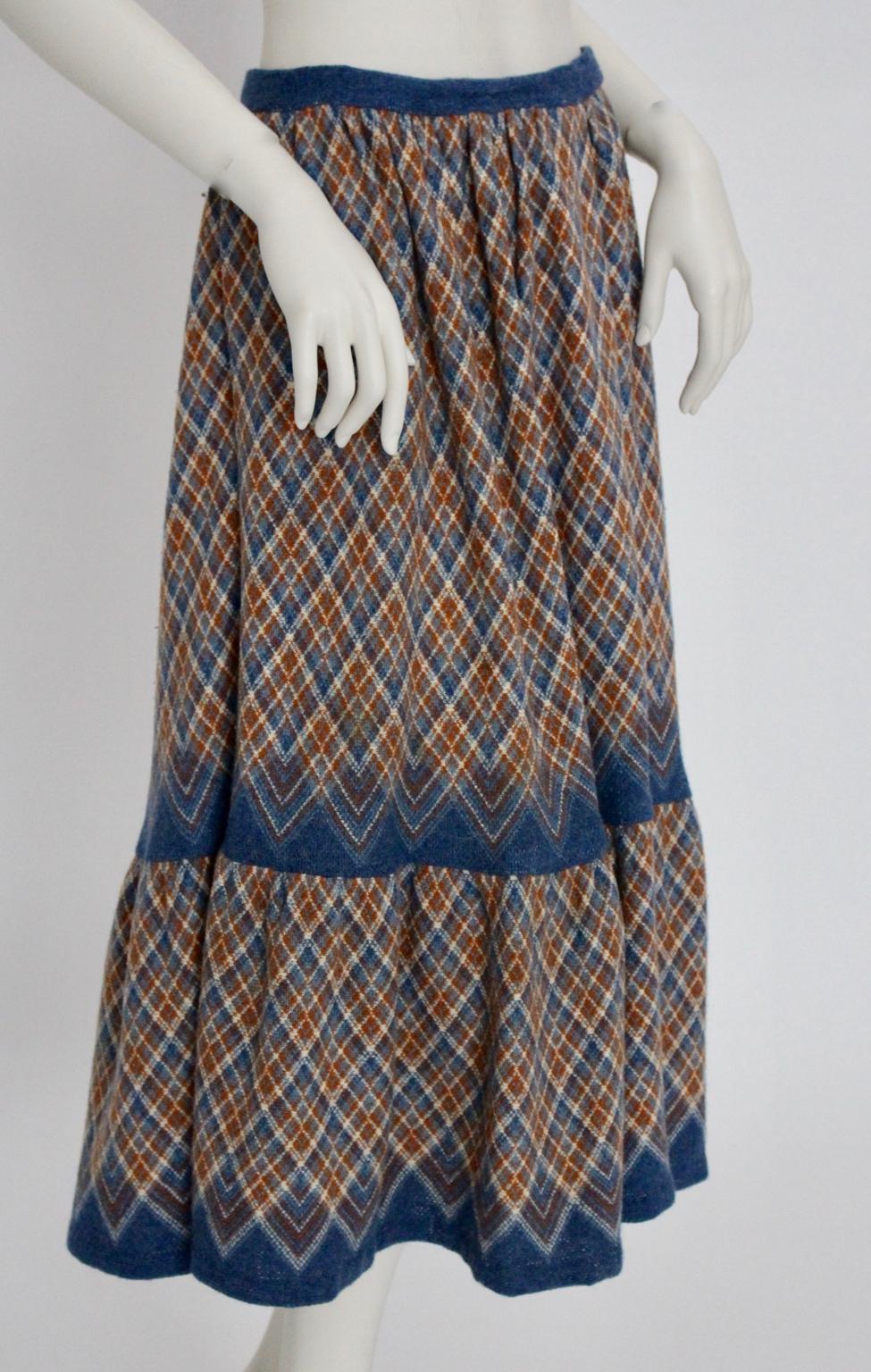 Gray Wool Midi Vintage Skirt Bohemian 1970s For Sale