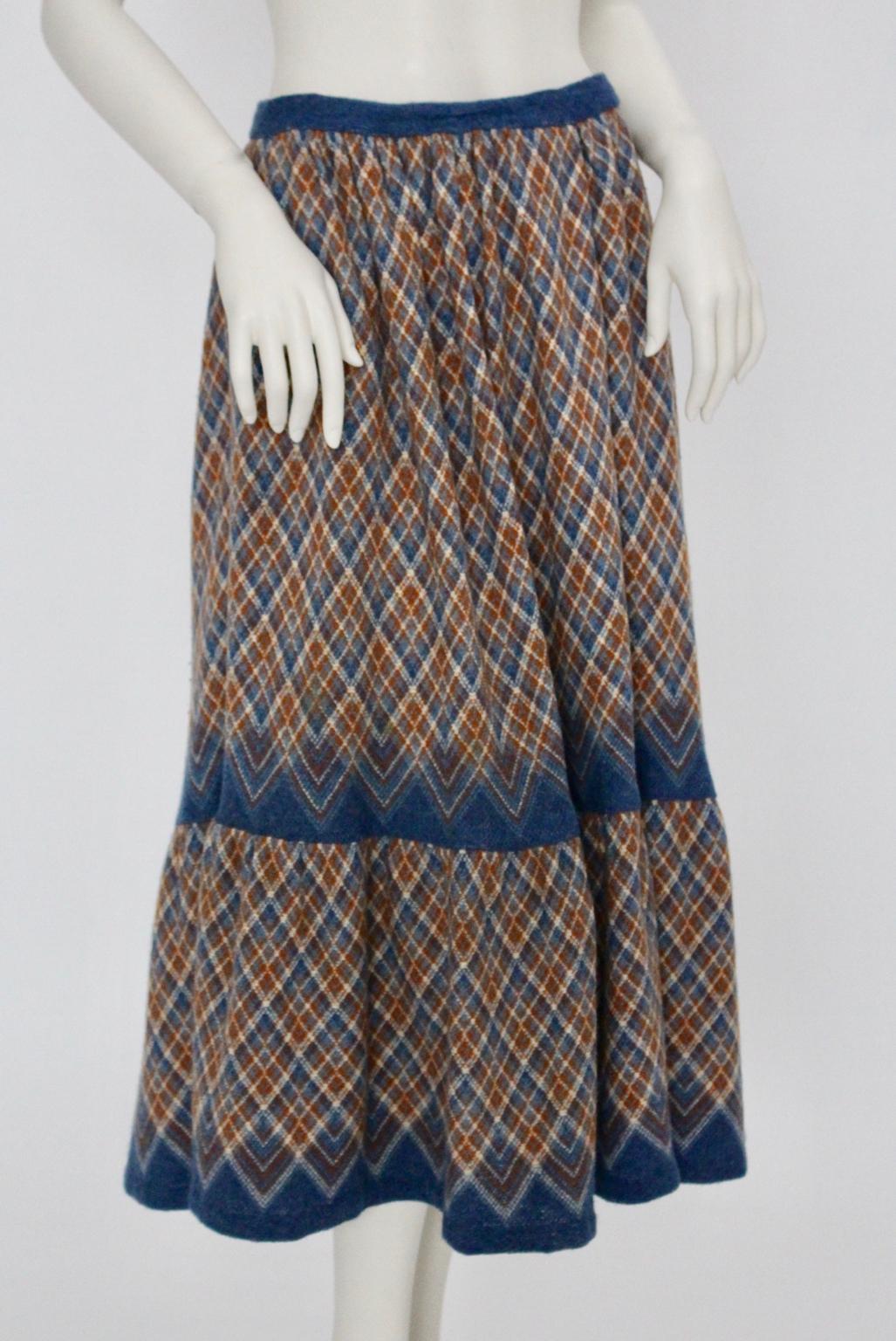 Women's Wool Midi Vintage Skirt Bohemian 1970s For Sale