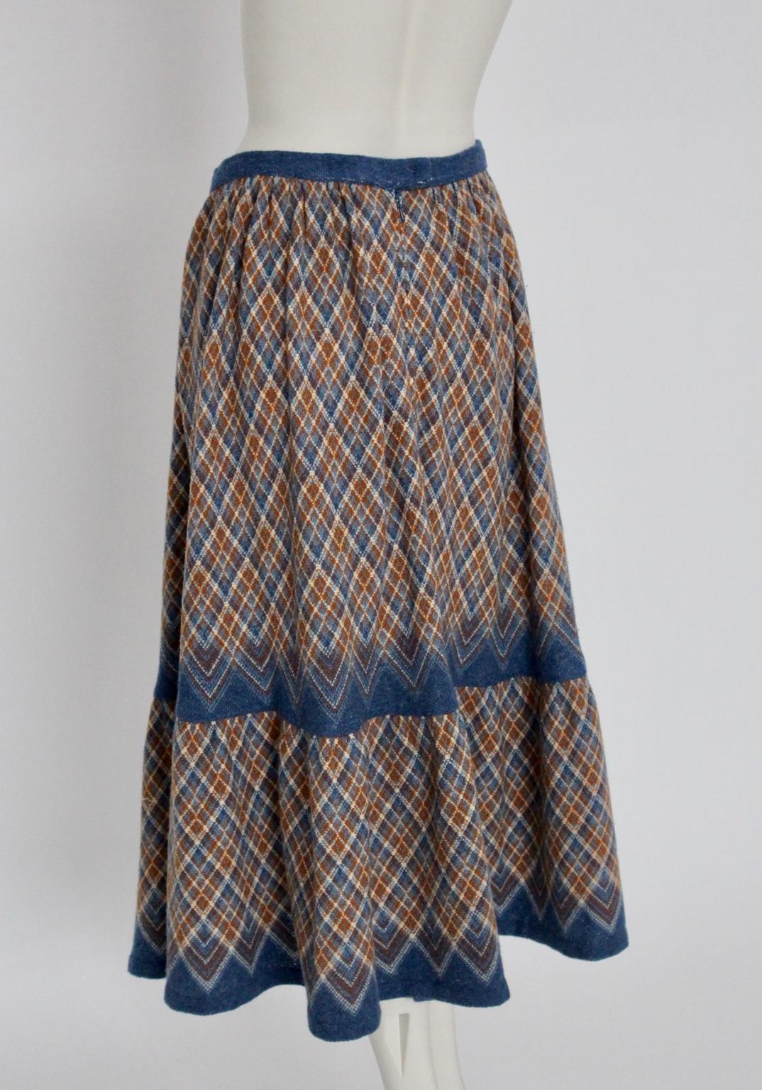 Wool Midi Vintage Skirt Bohemian 1970s For Sale 1