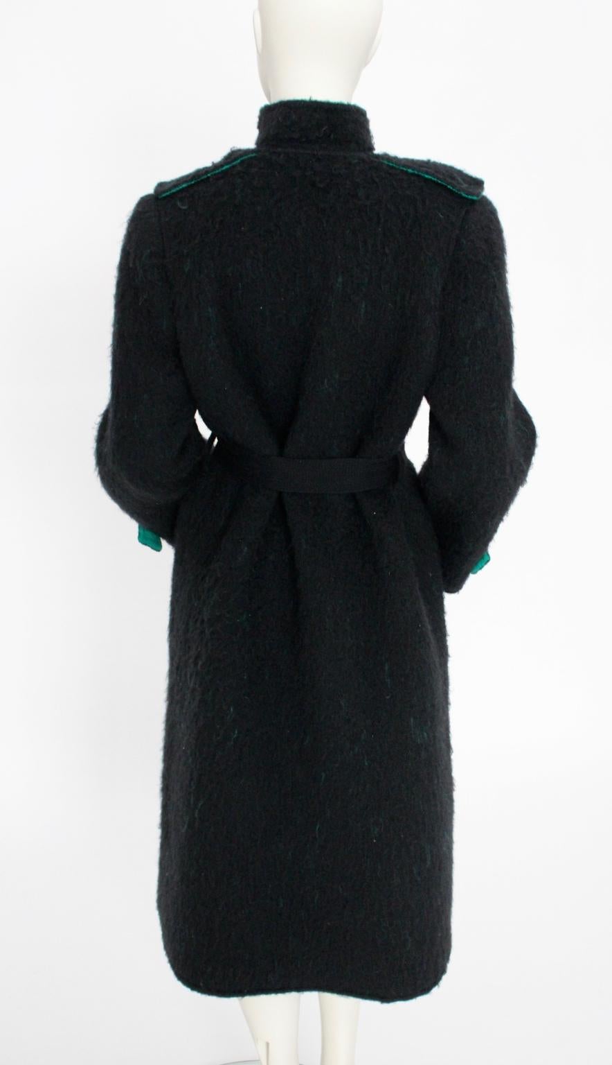 Lancetti Roma Vintage Black and Green Wool Coat 1970s For Sale 1