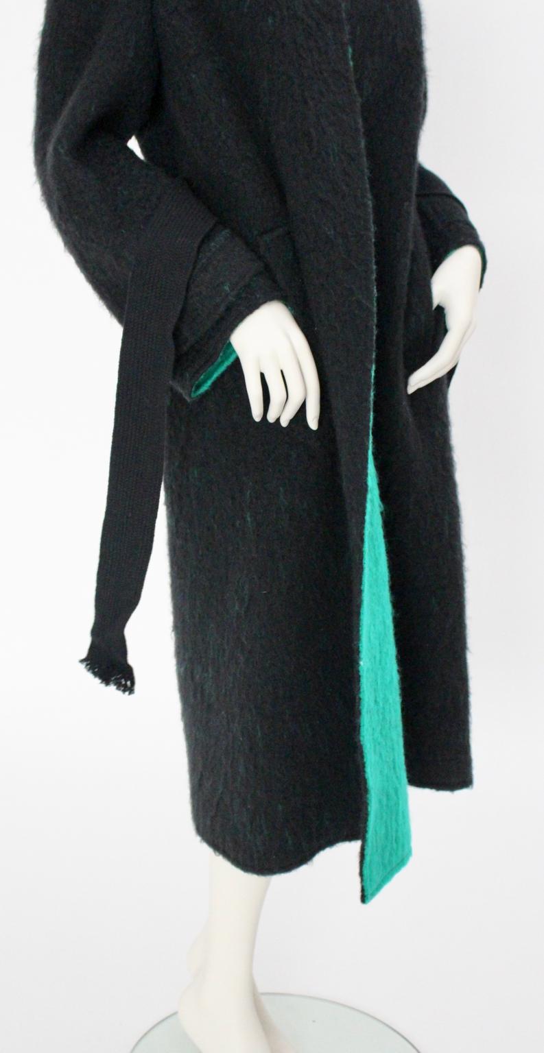 Lancetti Roma Vintage Black and Green Wool Coat 1970s For Sale 2