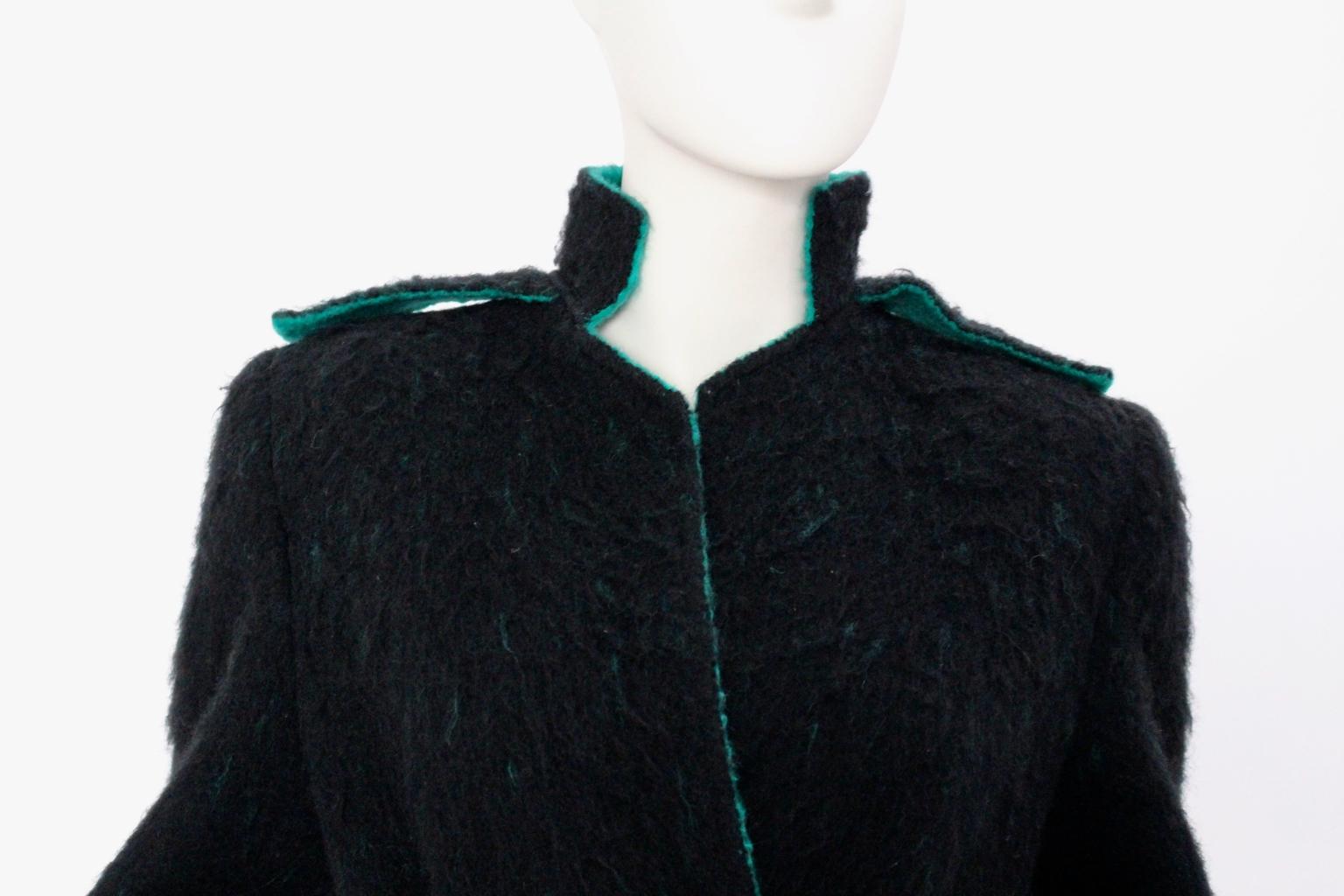 Lancetti Roma Vintage Black and Green Wool Coat 1970s For Sale 3