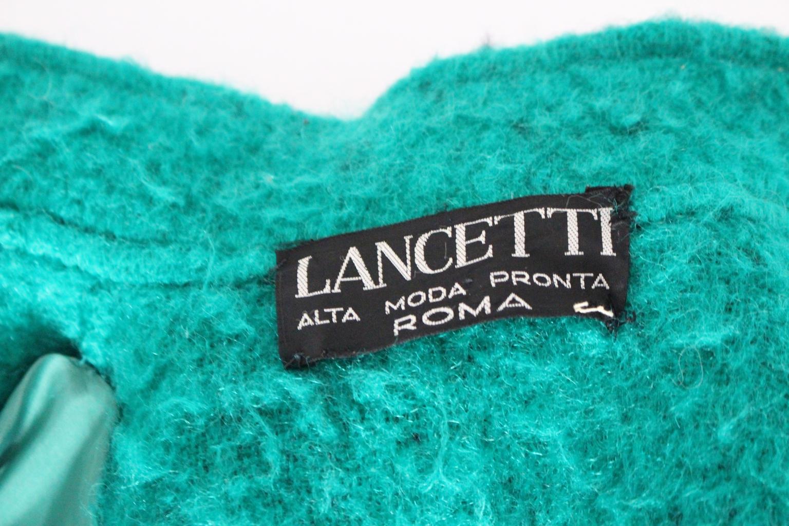 Lancetti Roma Vintage Black and Green Wool Coat 1970s For Sale 9