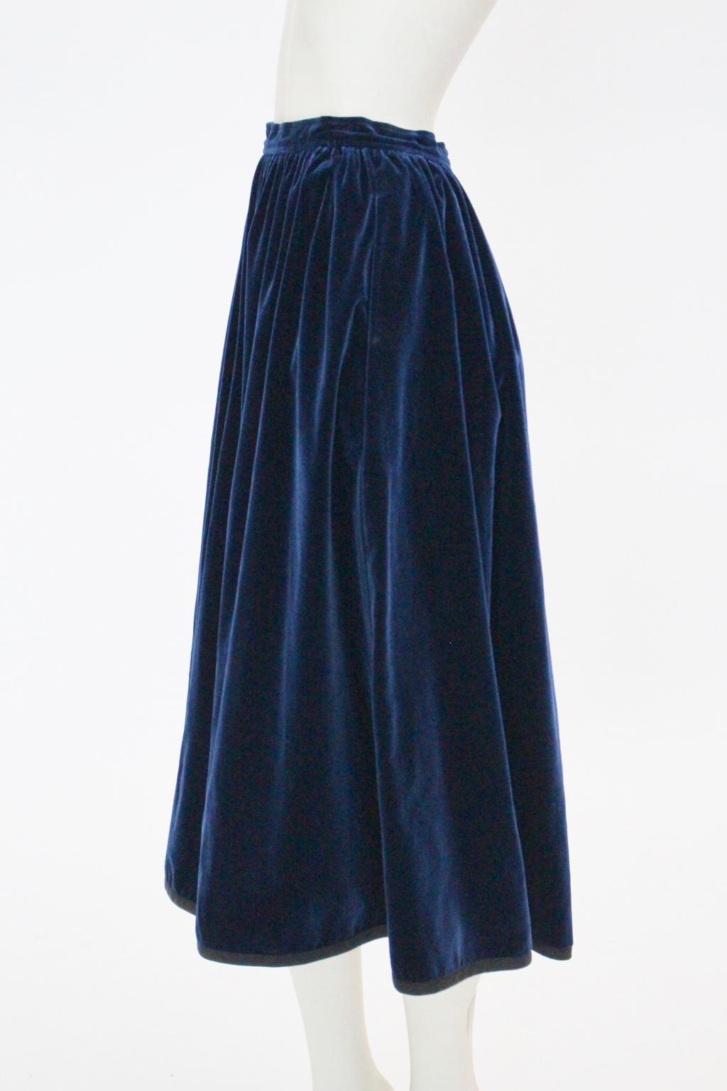 Women's Blue Velvet Pleated Vintage Skirt by Yves Saint Laurent Rive Gauche For Sale