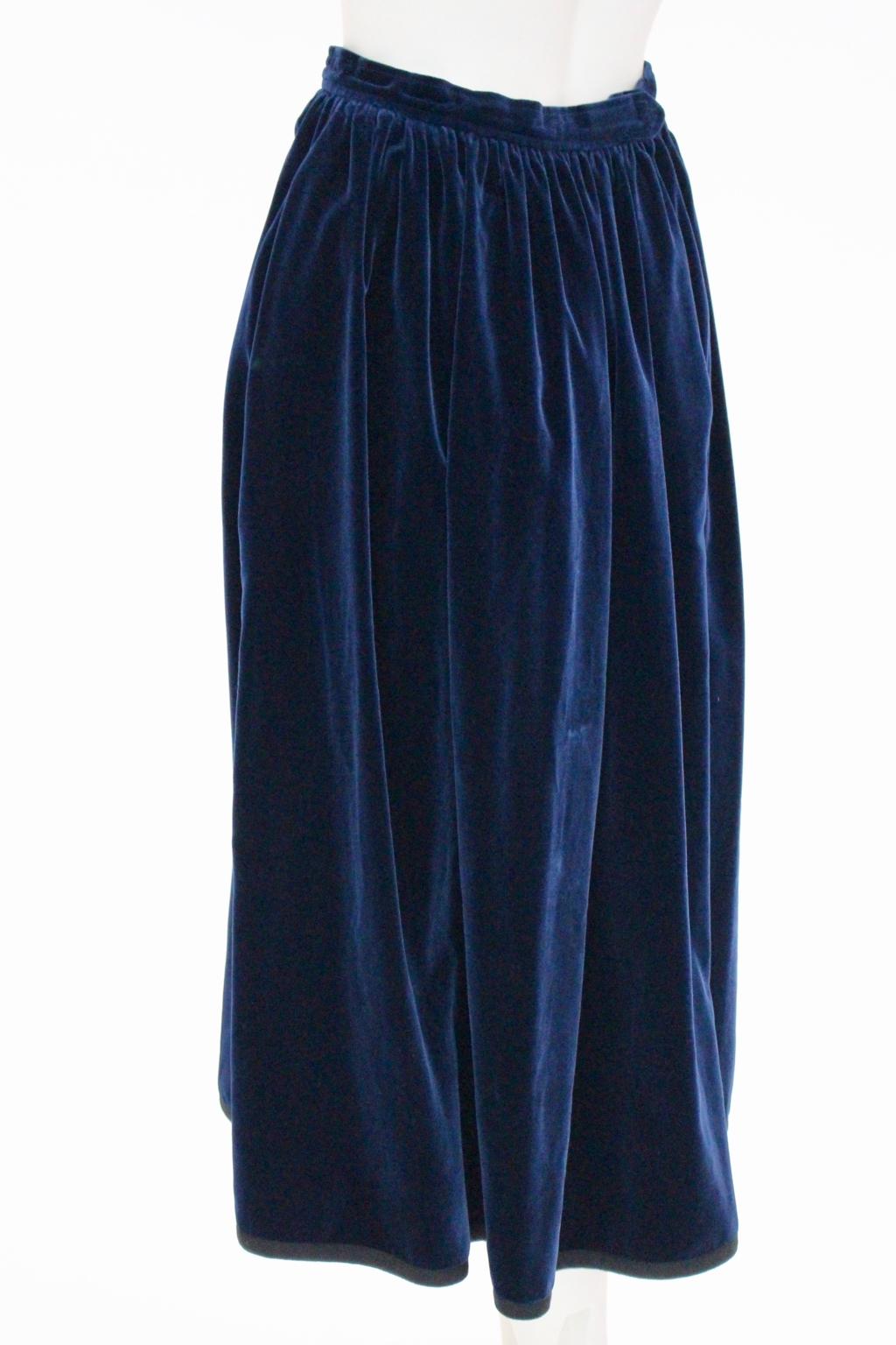 Blue Velvet Pleated Vintage Skirt by Yves Saint Laurent Rive Gauche For Sale 1