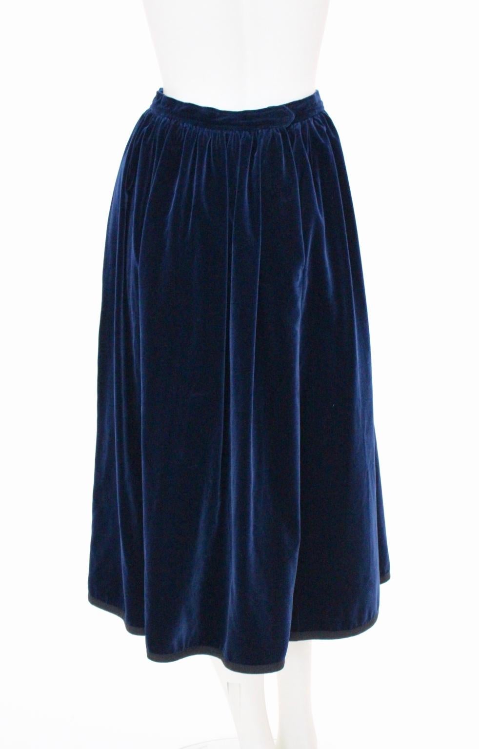 Blue Velvet Pleated Vintage Skirt by Yves Saint Laurent Rive Gauche For Sale 2
