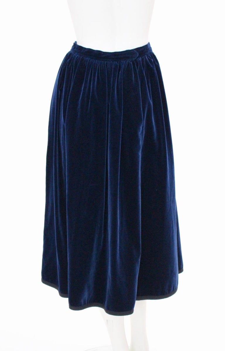 Blue Velvet Pleated Vintage Skirt by Yves Saint Laurent Rive Gauche For ...