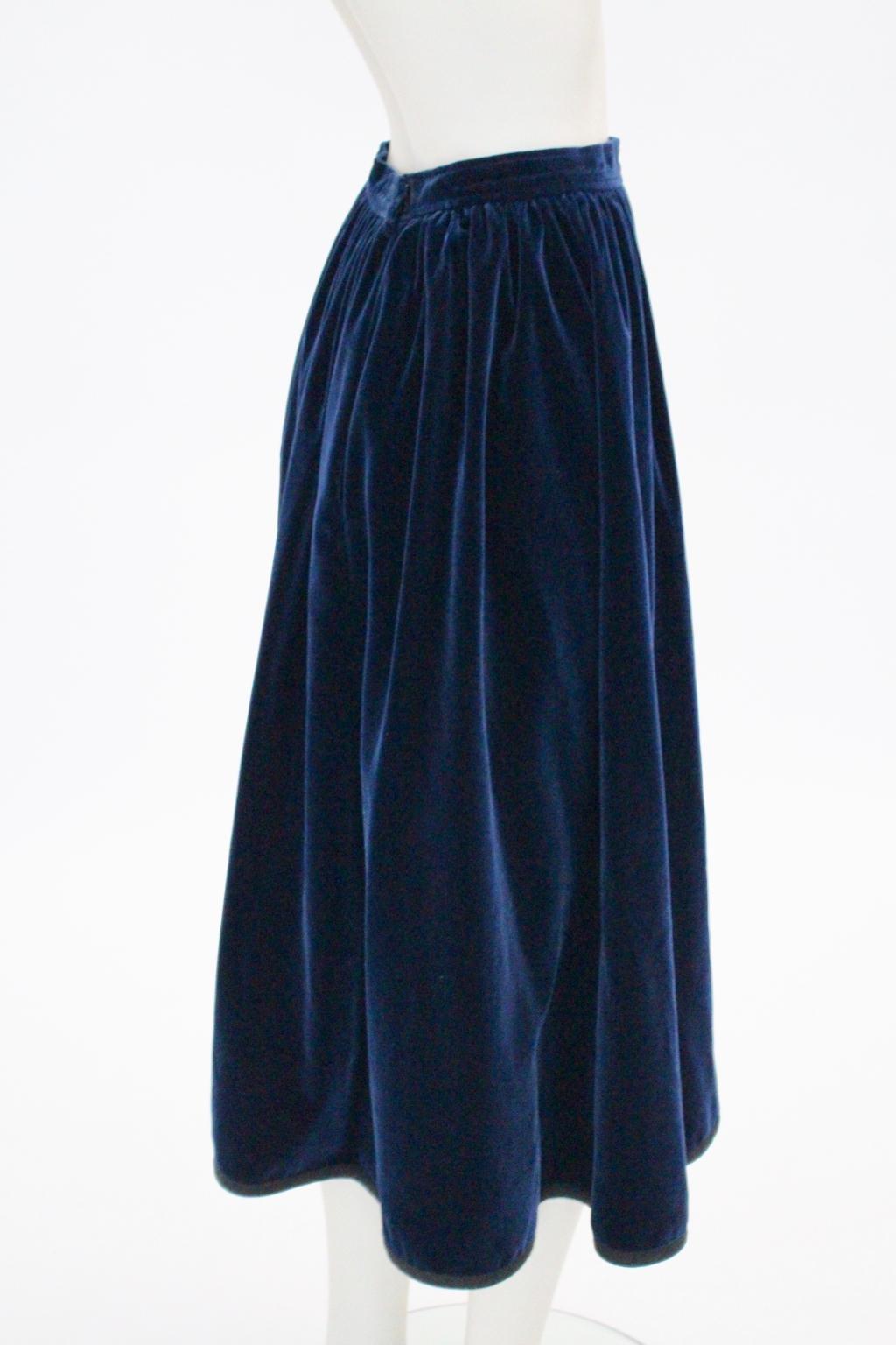 Blue Velvet Pleated Vintage Skirt by Yves Saint Laurent Rive Gauche For Sale 3